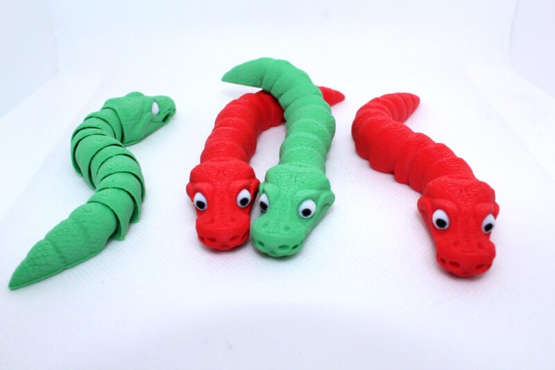 Flexi Snake Keyring Red and Grass Green