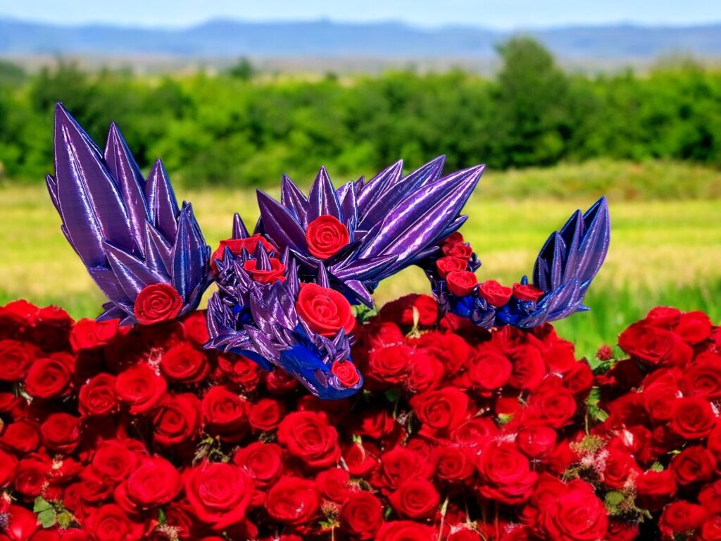 Crystal Rose Dragon - Blue Magenta with Red Rose