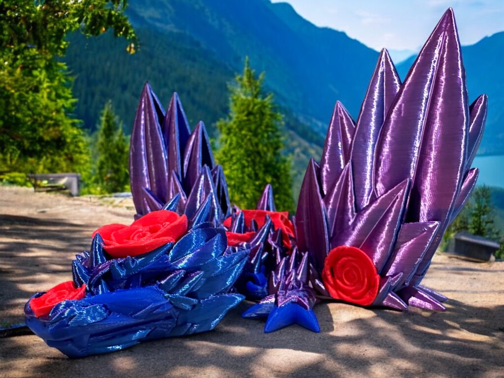 Crystal Rose Dragon - Blue Magenta with Red Rose