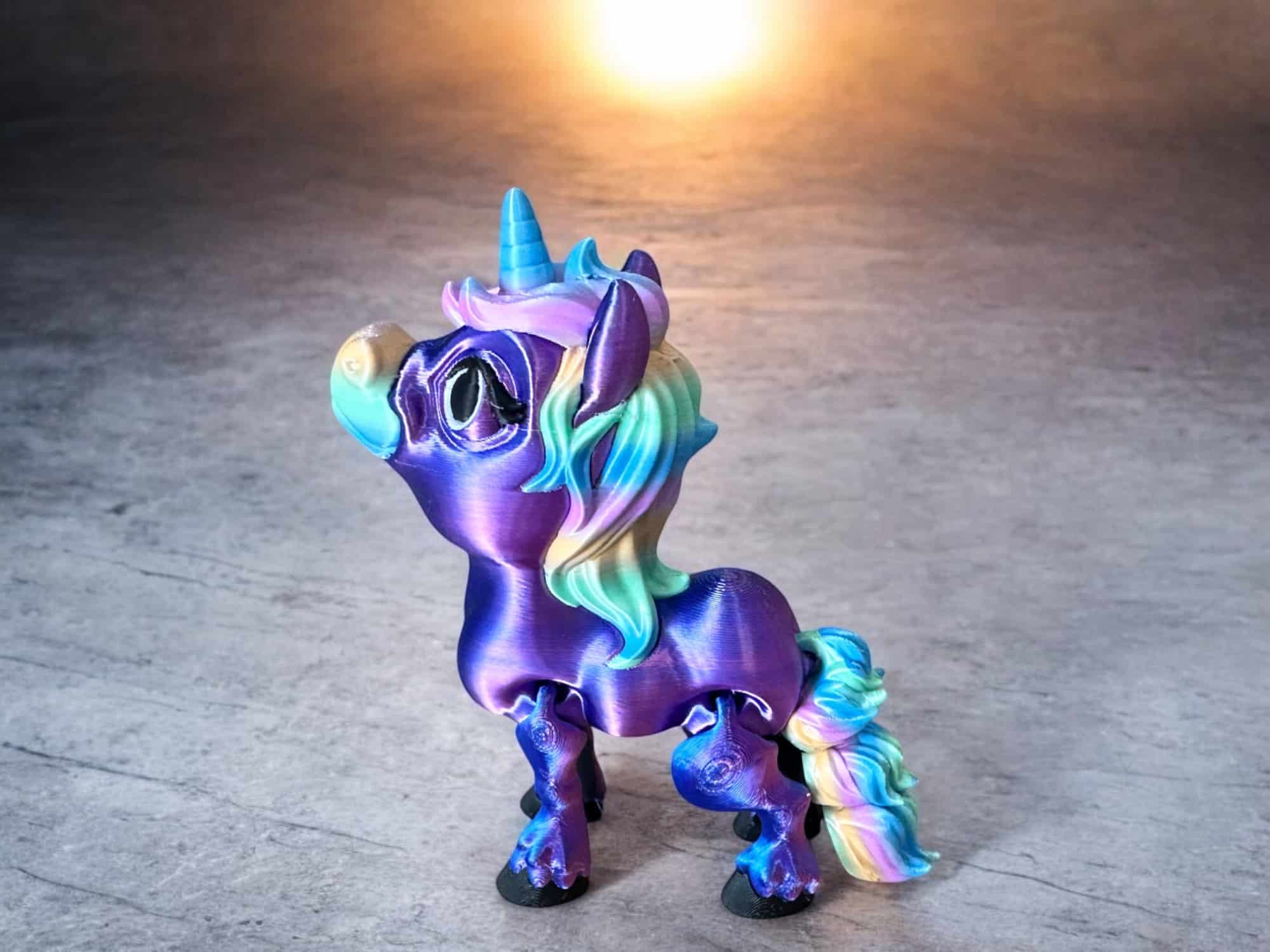 Flexi Pony Unicorn Blue Magenta Silk with Pastel Rainbow Features