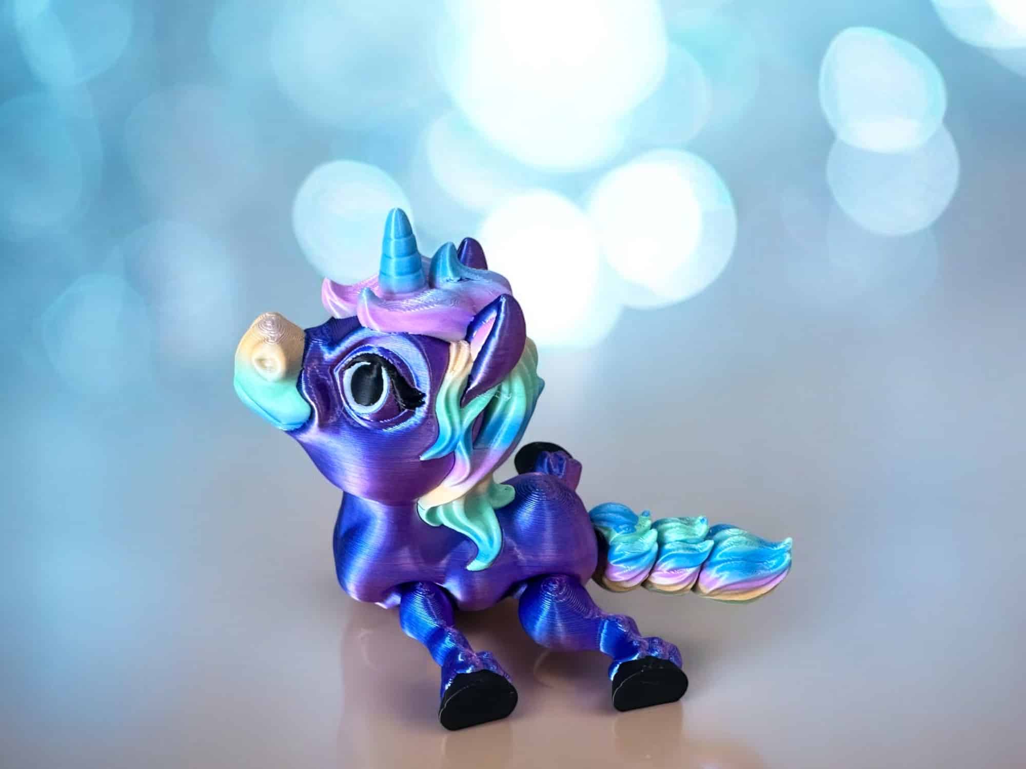 Flexi Pony Unicorn Blue Magenta Silk with Pastel Rainbow Features